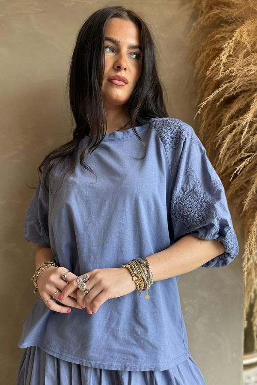 Atik Bubble Sleeve Top Denim /8=